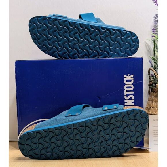 Birkenstock Uji Turquoise Nubuck Suede Leather Two Strap Sandals W10 EU41 NIB - Picture 9 of 13